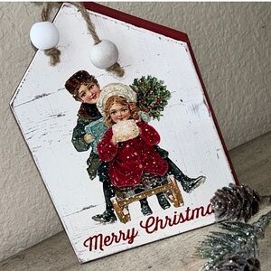 Vintage inspired Christmas Holiday Shabby Chic tabletop decor accent